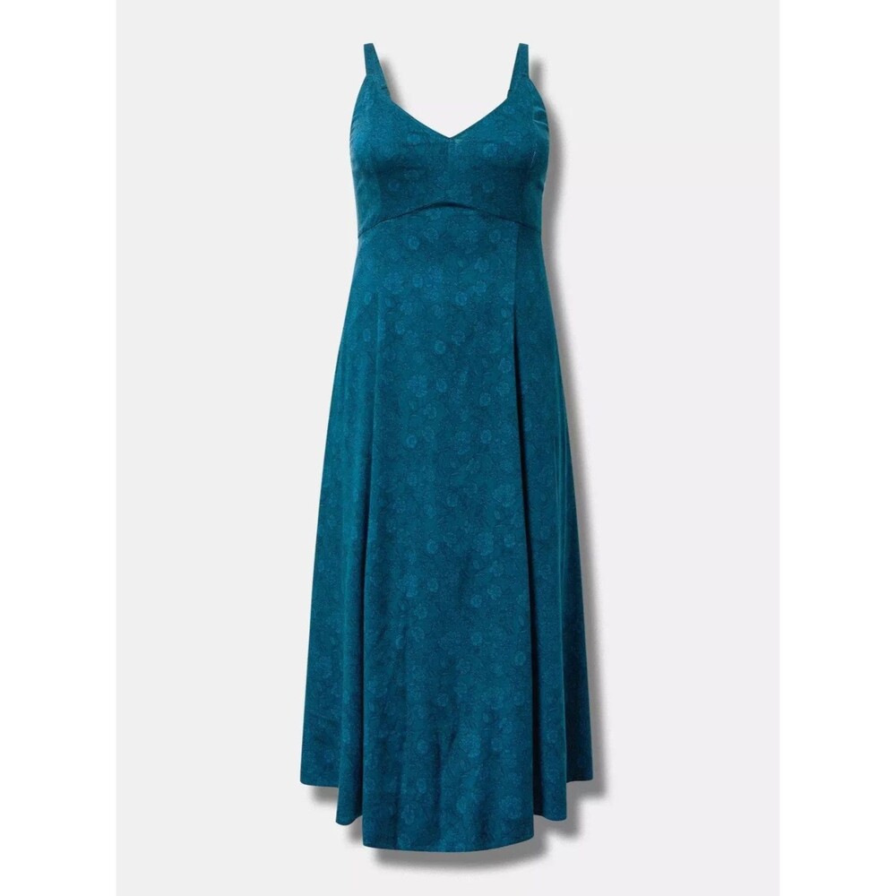 Torrid Size 1 1x Tea Length Stretch Challis Trapeze Dress Legion Blue Floral BL